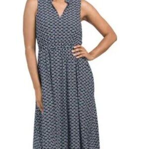 NWOT ANNE KLEIN Jenna Geo Print V-neck Midi Dress Pockets Size 2